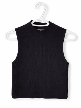Babaton Aritzia Black Sculpt Ribbed Mockneck Sleeveless Crop Top